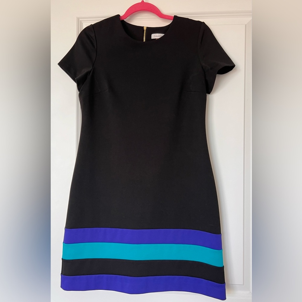 Calvin Klein Black with Blue Stripes Work Dress